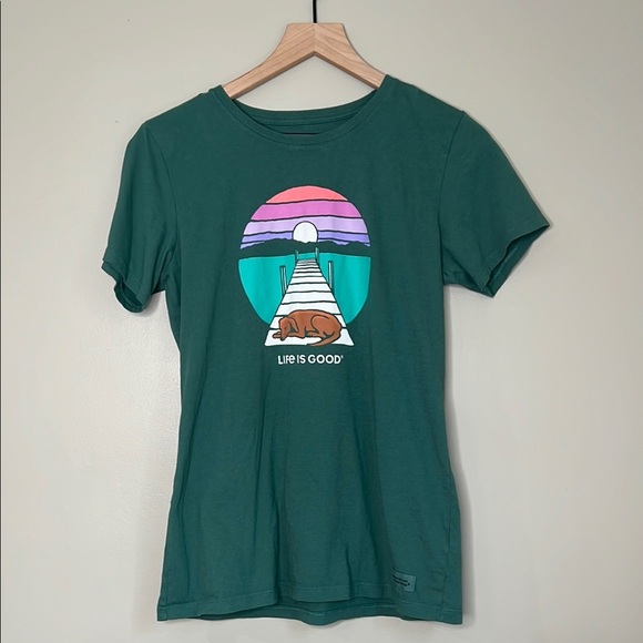 Life Is Good Green Fitted Short Sleeve Tee - Picture 1 of 7